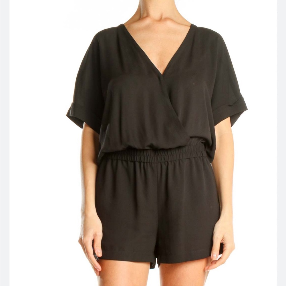 BCBG MaxAzria Quincey Black Sheer Romper Sz S Shorts Pockets